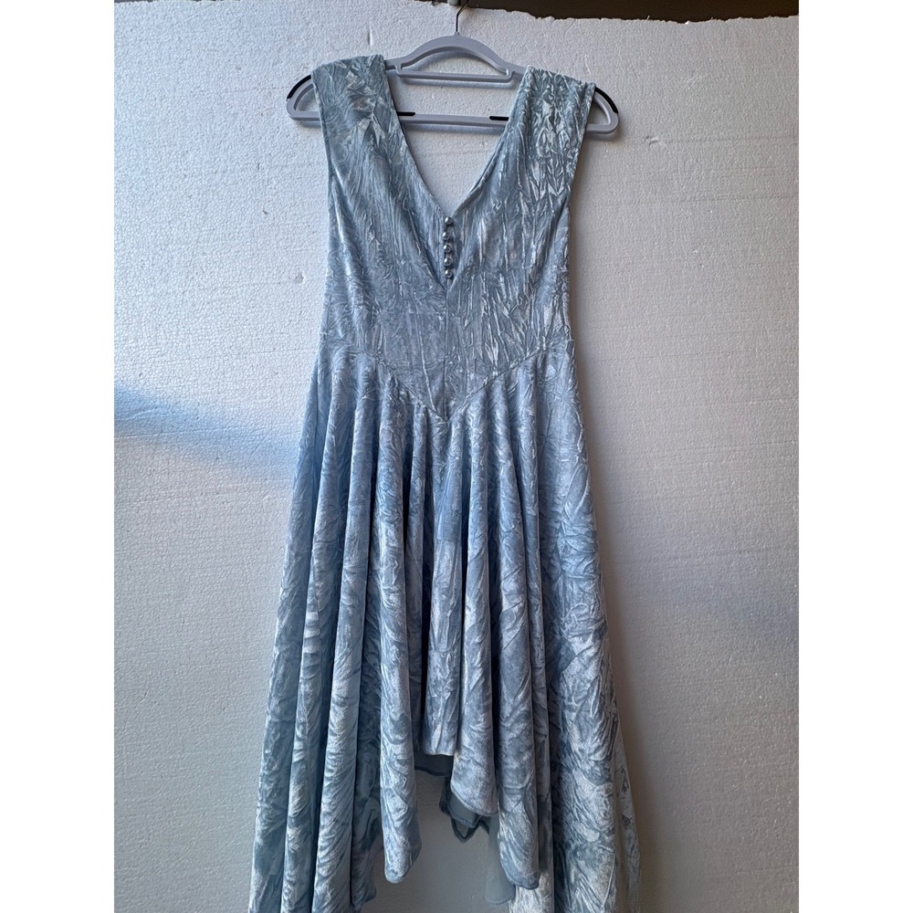 Silence + Noise Crushed Velvet Pearl Trim Fit & Flare Mini Dress Party Blue